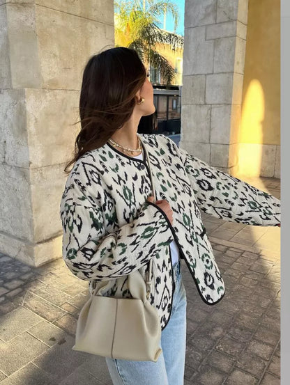 Lightweight Quilted Jacket with Geometric Print
