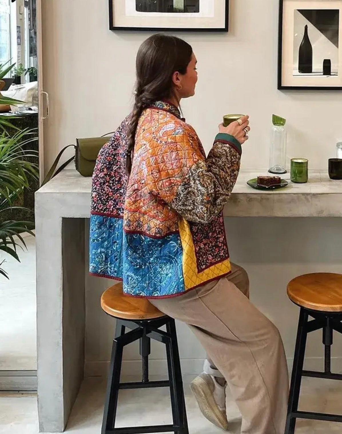 Multi-Colored Quilted Jacket with Ethnic Pattern Design