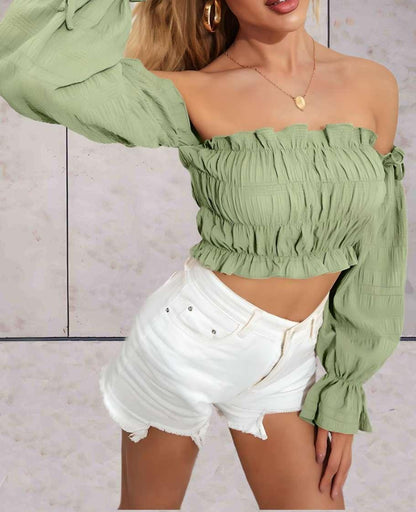 Linda™ | Cropped Top with Off-Shoulder and Ruffle Design