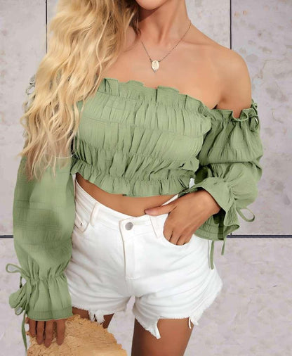 Linda™ | Cropped Top with Off-Shoulder and Ruffle Design