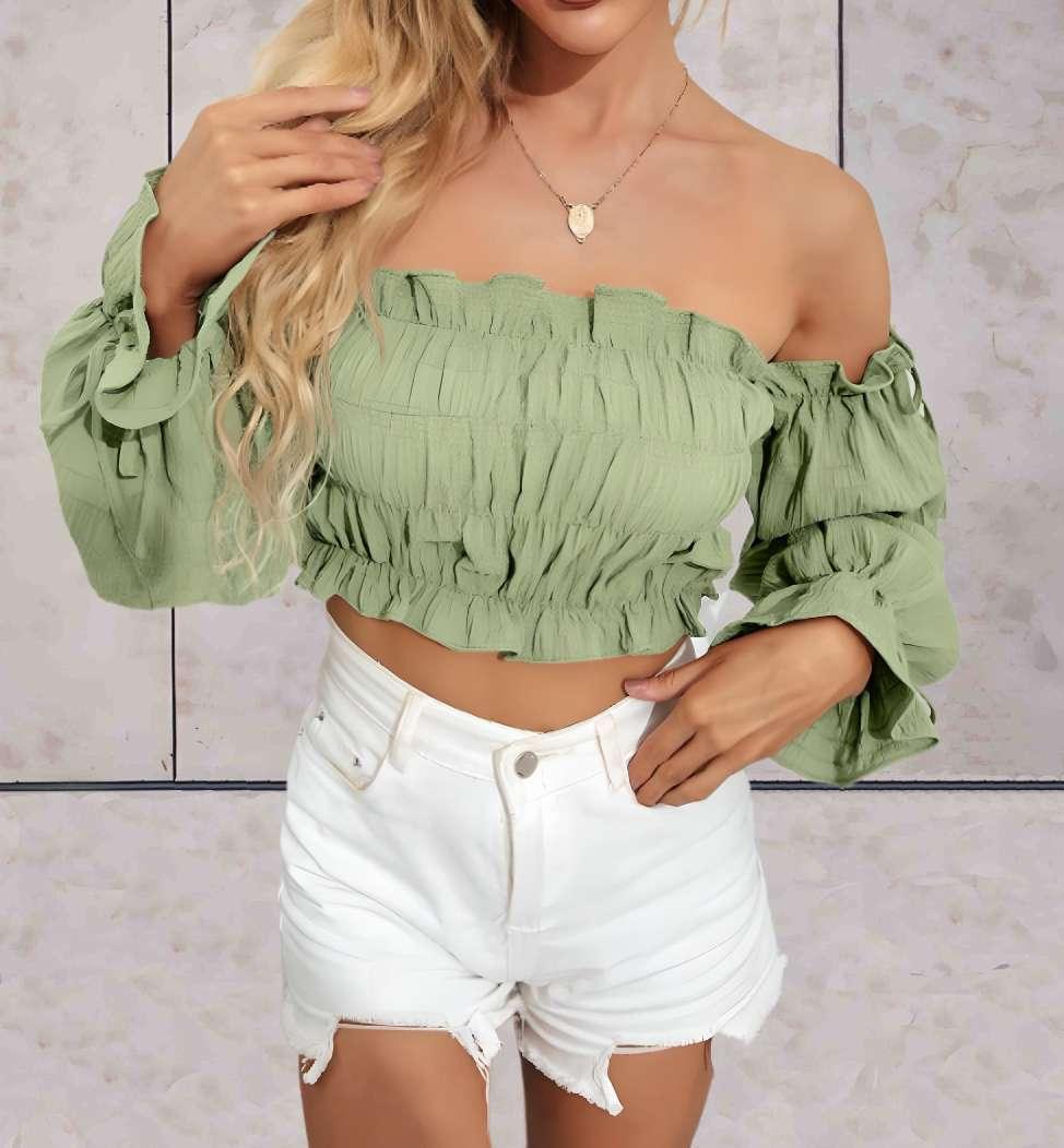 Linda™ | Cropped Top with Off-Shoulder and Ruffle Design