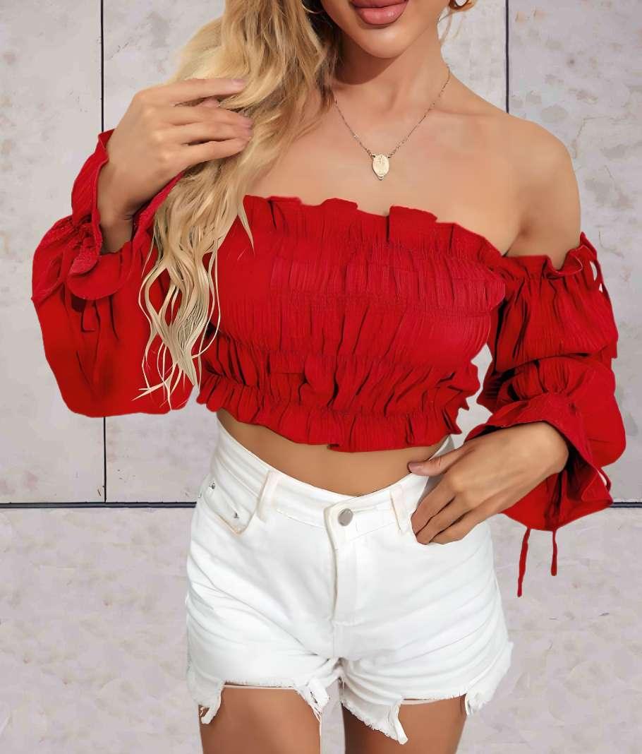 Linda™ | Cropped Top with Off-Shoulder and Ruffle Design