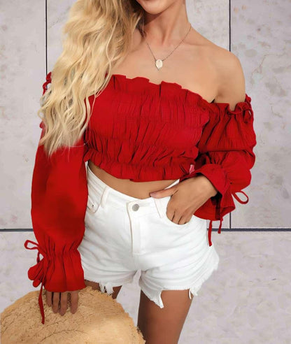 Linda™ | Cropped Top with Off-Shoulder and Ruffle Design