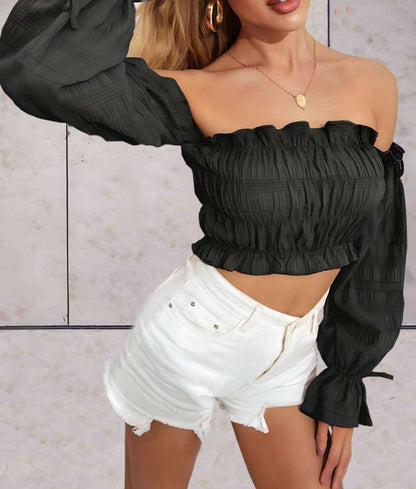 Linda™ | Cropped Top with Off-Shoulder and Ruffle Design