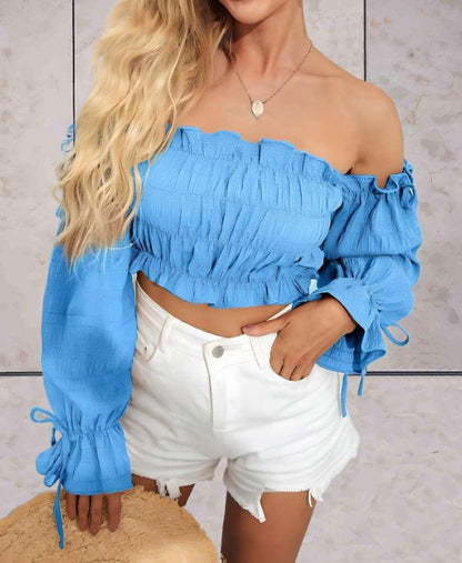 Linda™ | Cropped Top with Off-Shoulder and Ruffle Design