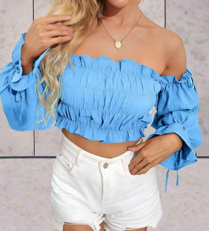 Linda™ | Cropped Top with Off-Shoulder and Ruffle Design