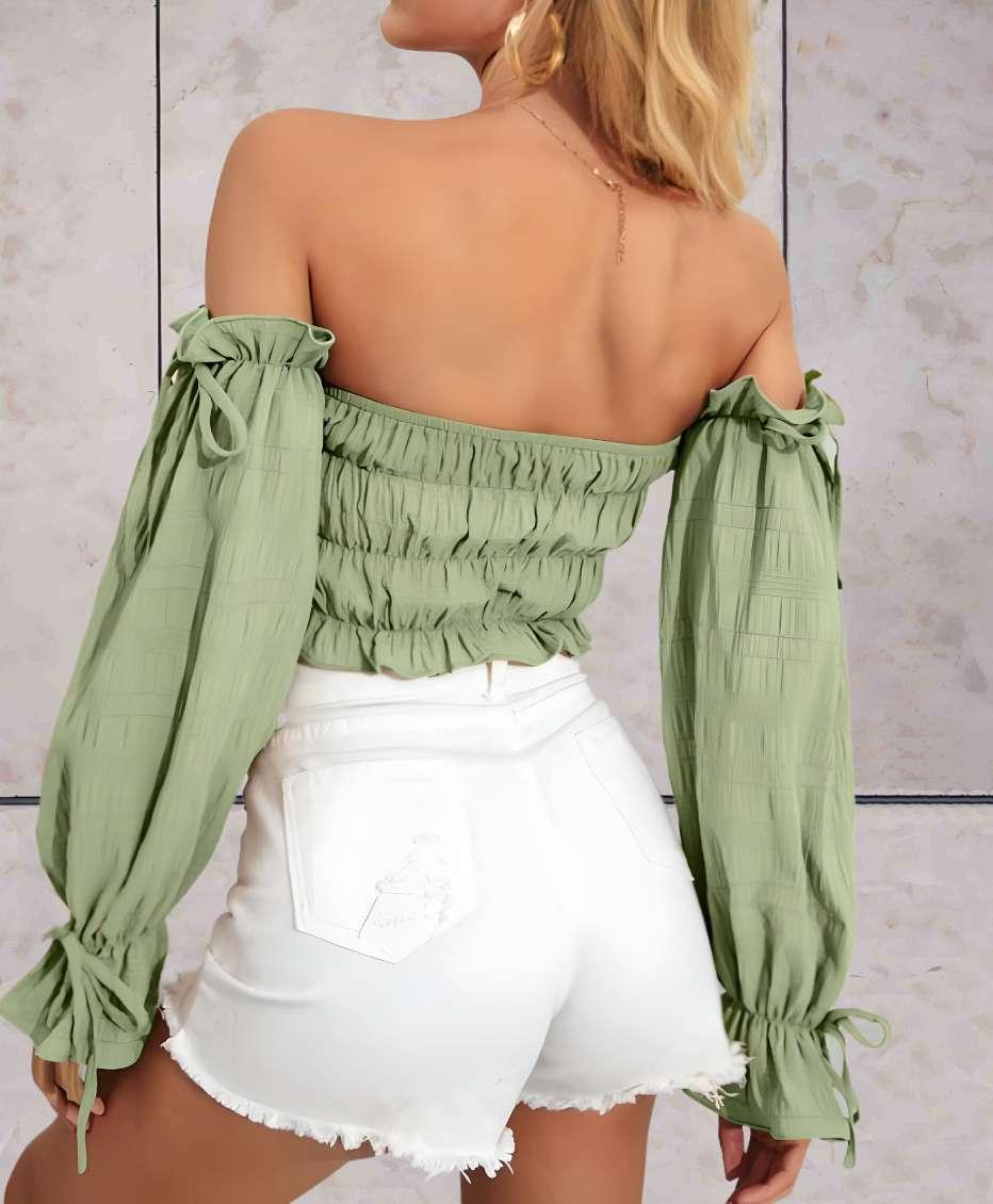 Linda™ | Cropped Top with Off-Shoulder and Ruffle Design