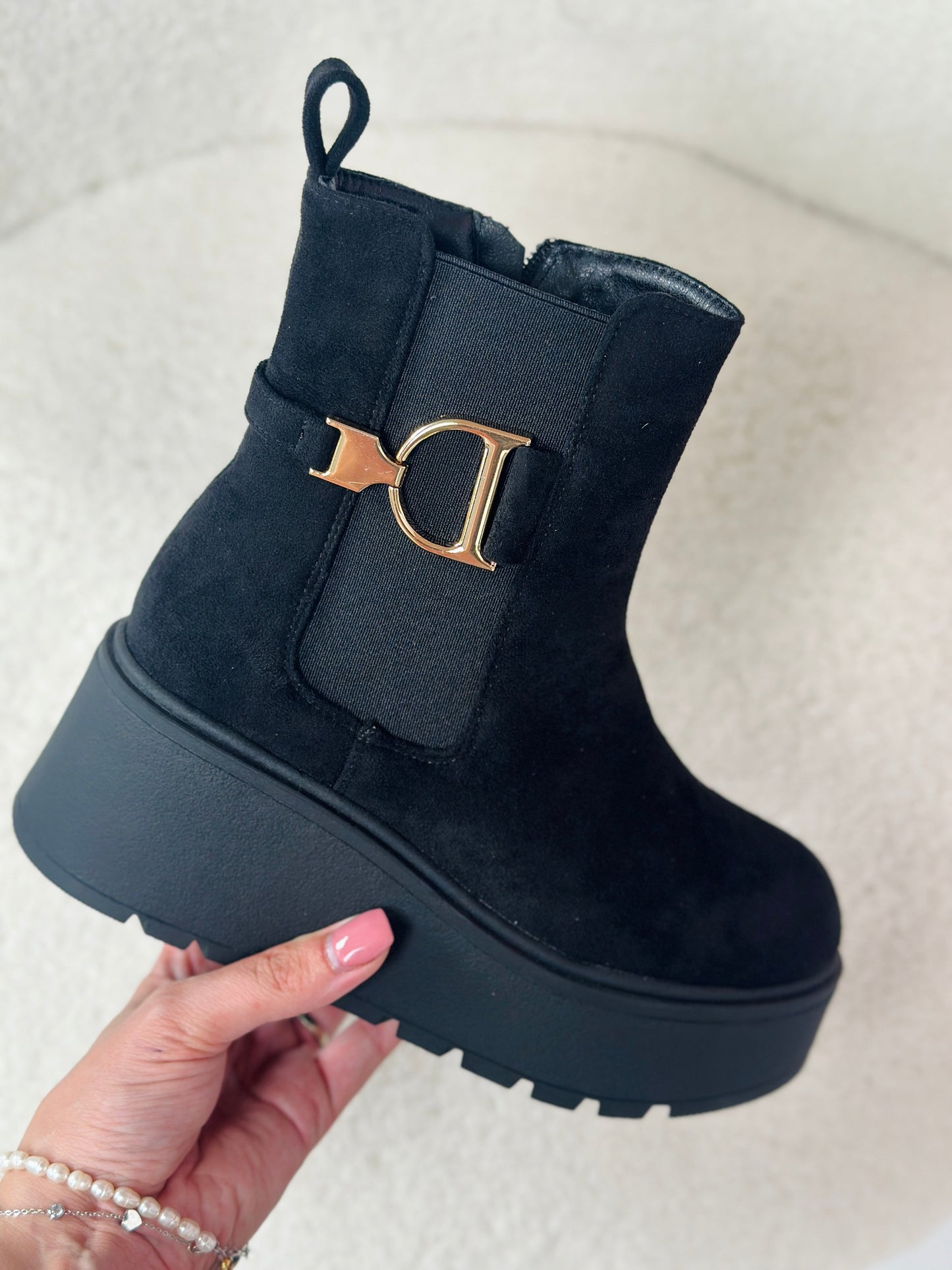 D-Black Wedge Boots