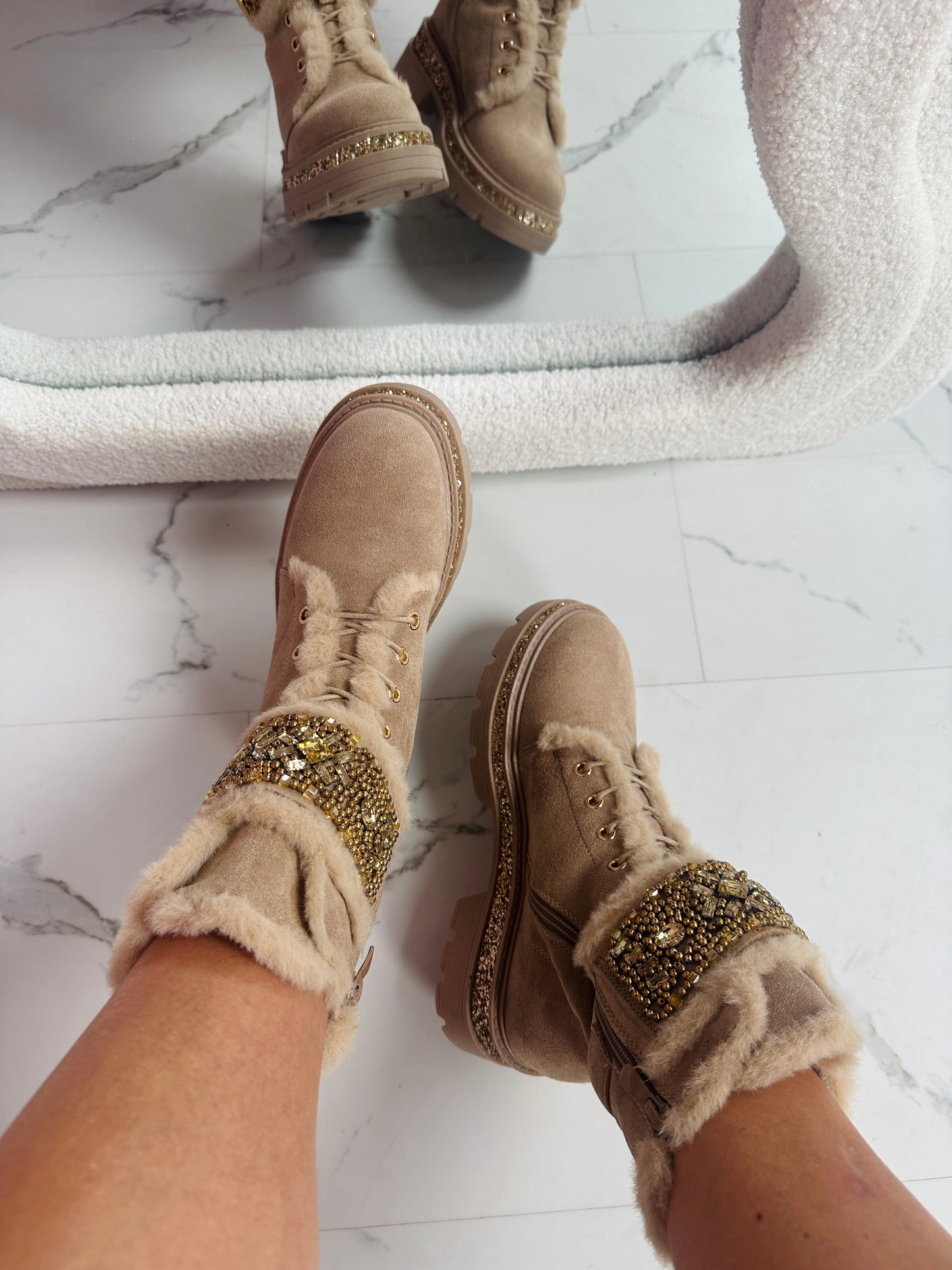 Stone Detail Khaki Boots