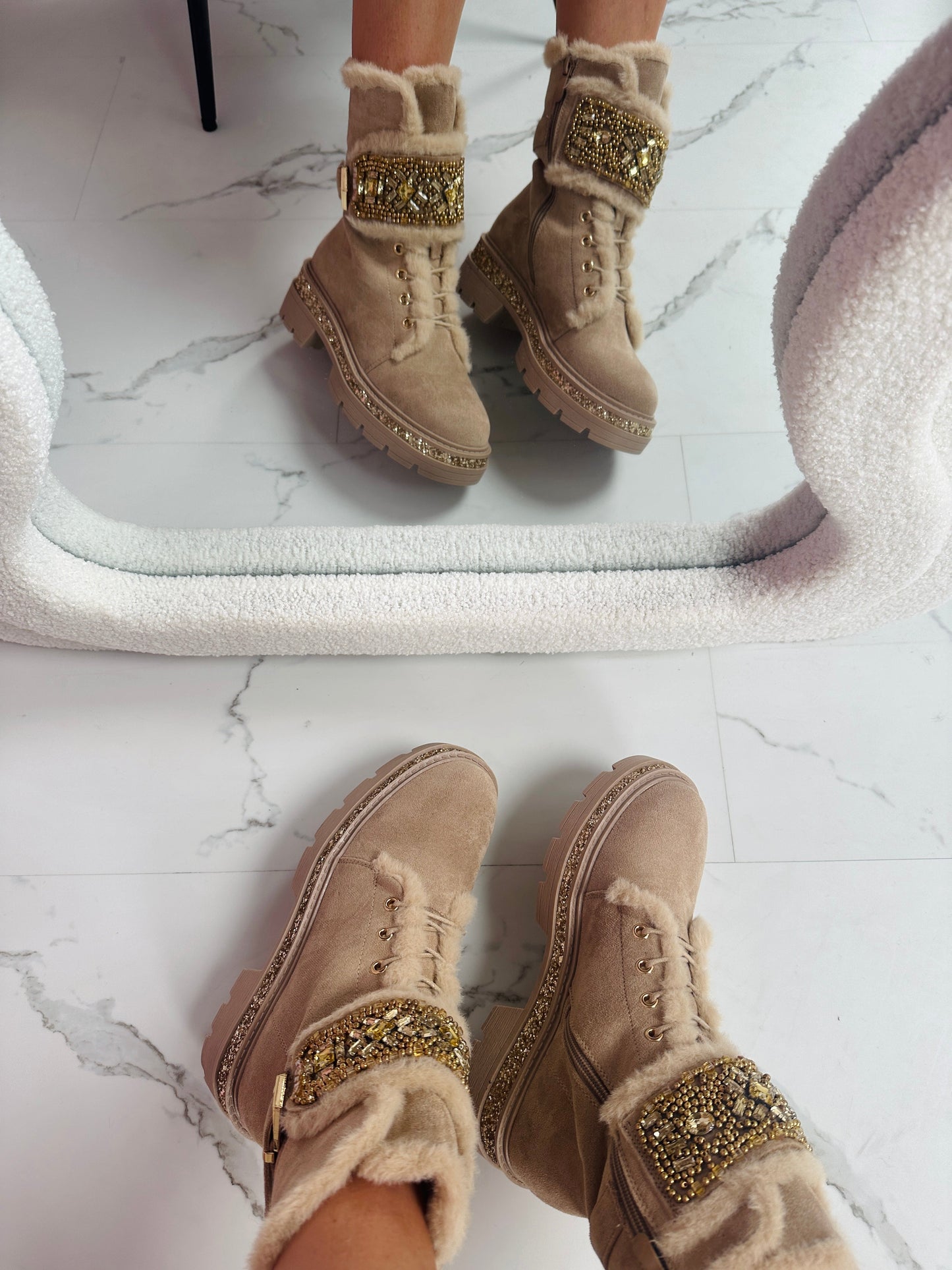 Stone Detail Khaki Boots