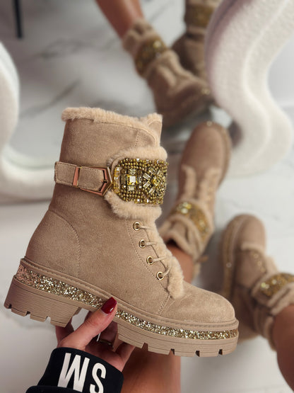 Stone Detail Khaki Boots