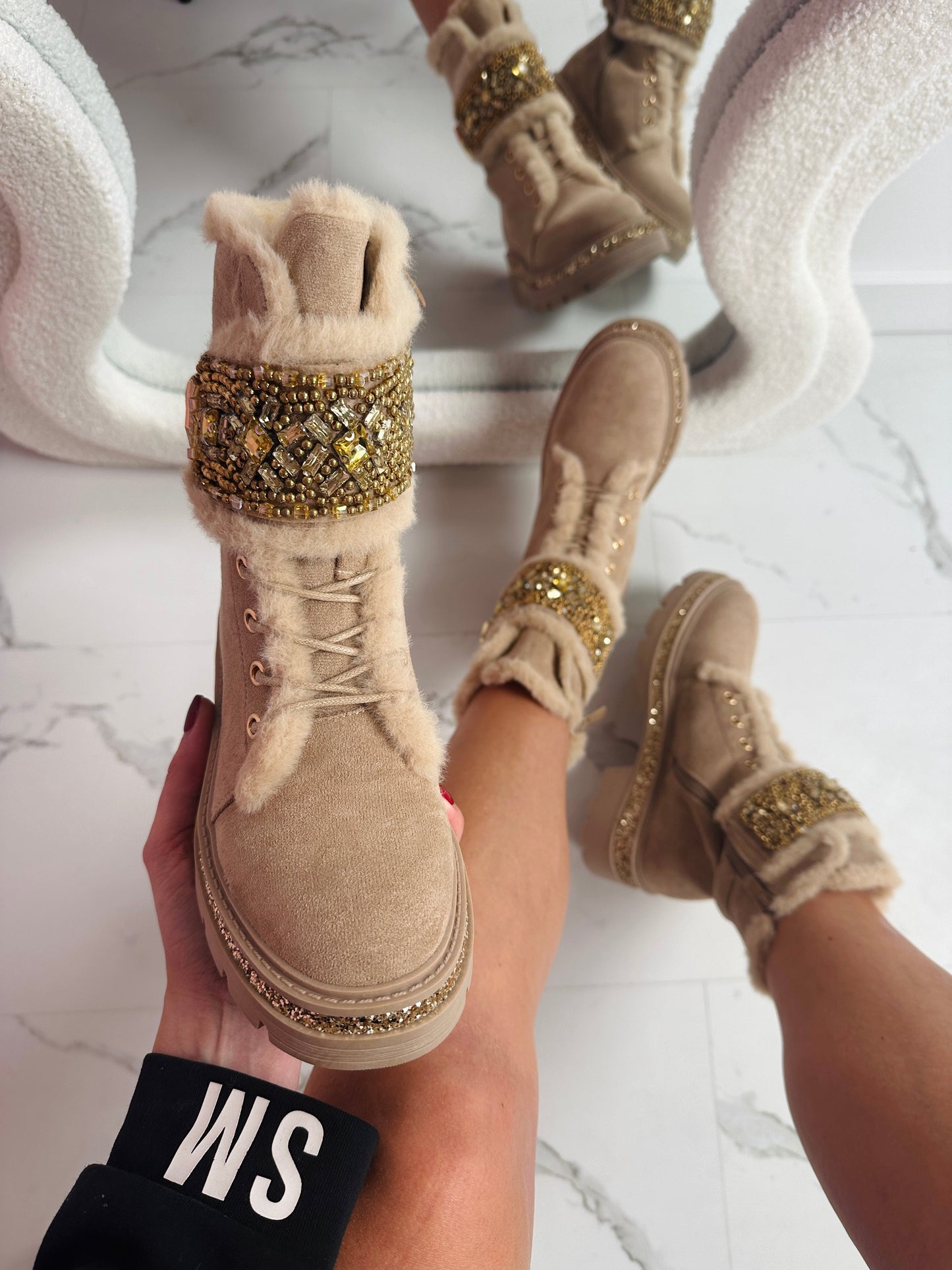 Stone Detail Khaki Boots