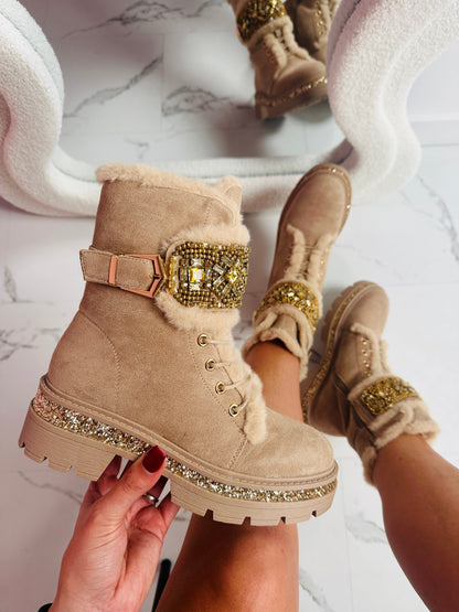 Stone Detail Khaki Boots