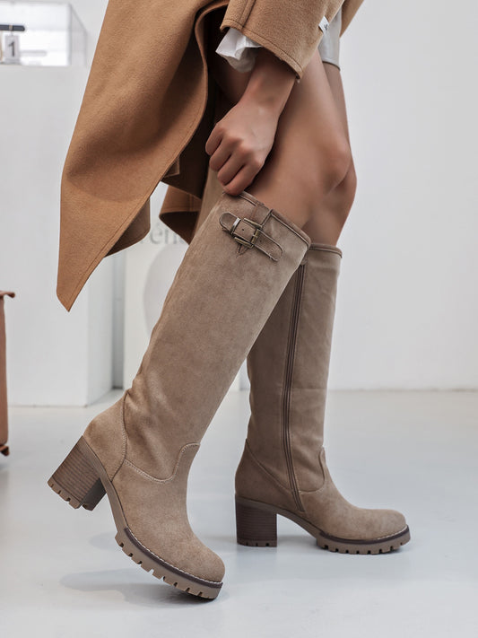 High Gesp Taupe Boots