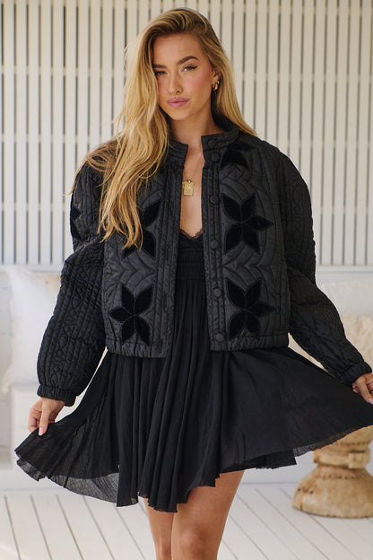 Free People Quinn Black Quilted Jacket