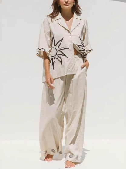 Sunshine Wide Leg Printed Pants Set