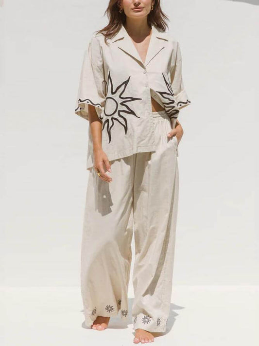 Sunshine Wide Leg Printed Pants Set