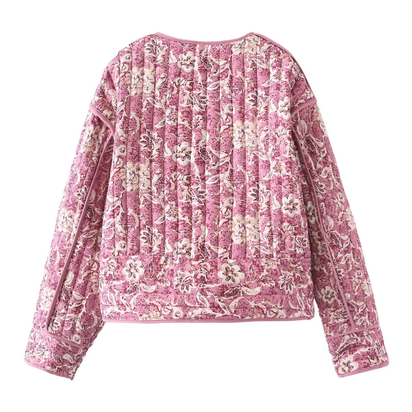 Quilted Jacket with Retro Floral Print for Street Style