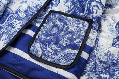 Quilted Oversized Jacket with Vintage Ink Painting Print
