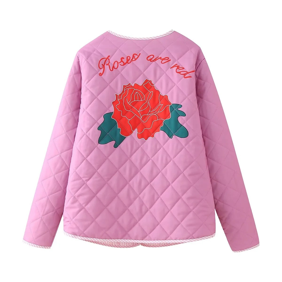 Pink Thin Jacket with Rose Print and Bow Detail