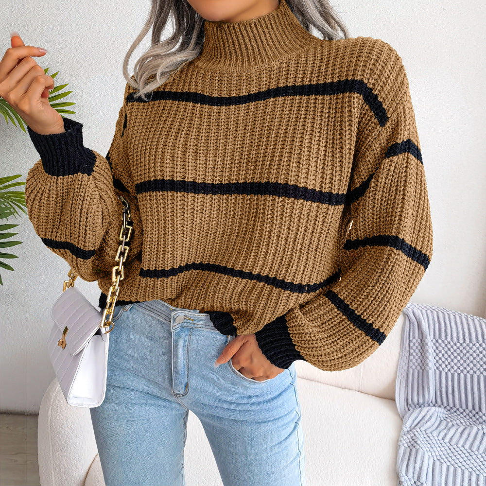 Striped Mock Neck Sweater
