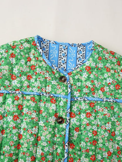 Relaxed Fit Floral Print Jacket in Green
