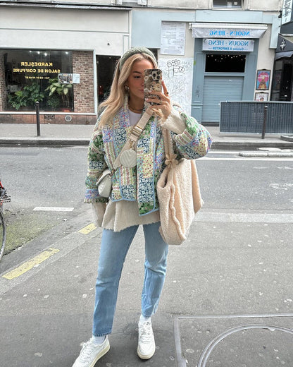 Floral Patchwork Jacket in Yellow-Green