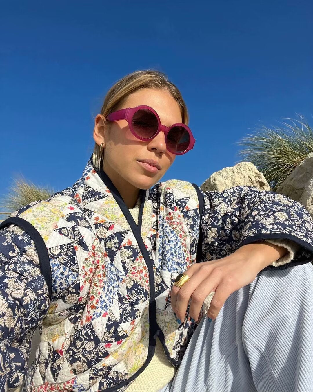 Patterned Oversized Quilted Jacket