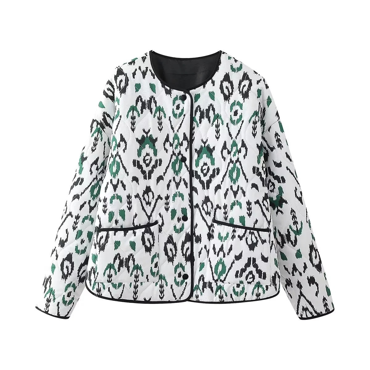 Lightweight Quilted Jacket with Geometric Print