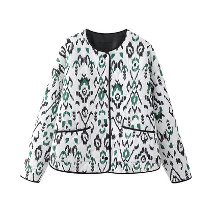 Lightweight Quilted Jacket with Geometric Print