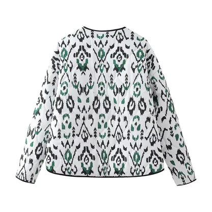 Lightweight Quilted Jacket with Geometric Print
