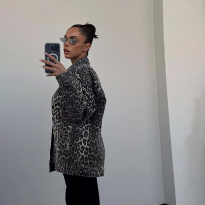 Retro Leopard Print Denim Jacket for Casual Street Style