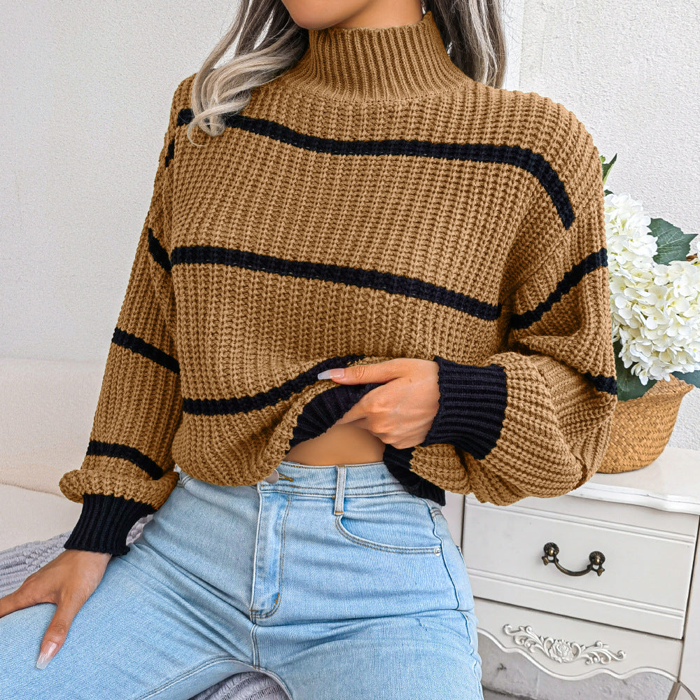 Striped Mock Neck Sweater