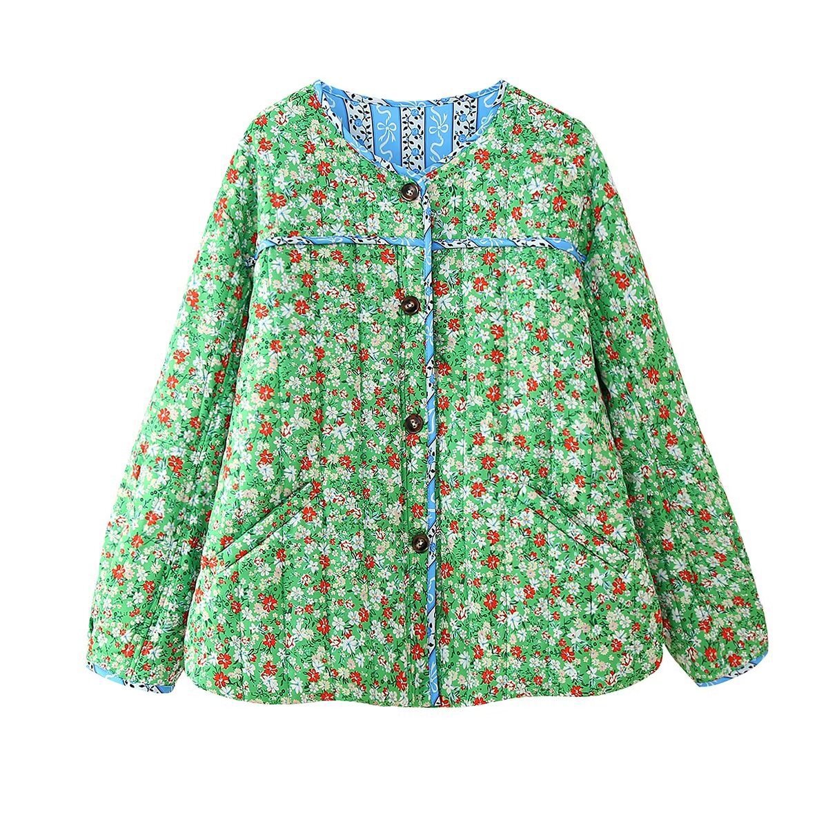 Relaxed Fit Floral Print Jacket in Green