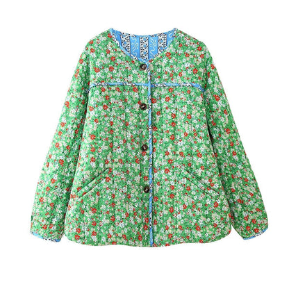 Relaxed Fit Floral Print Jacket in Green