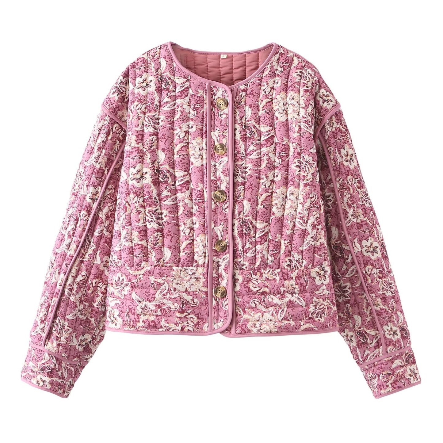 Quilted Jacket with Retro Floral Print for Street Style