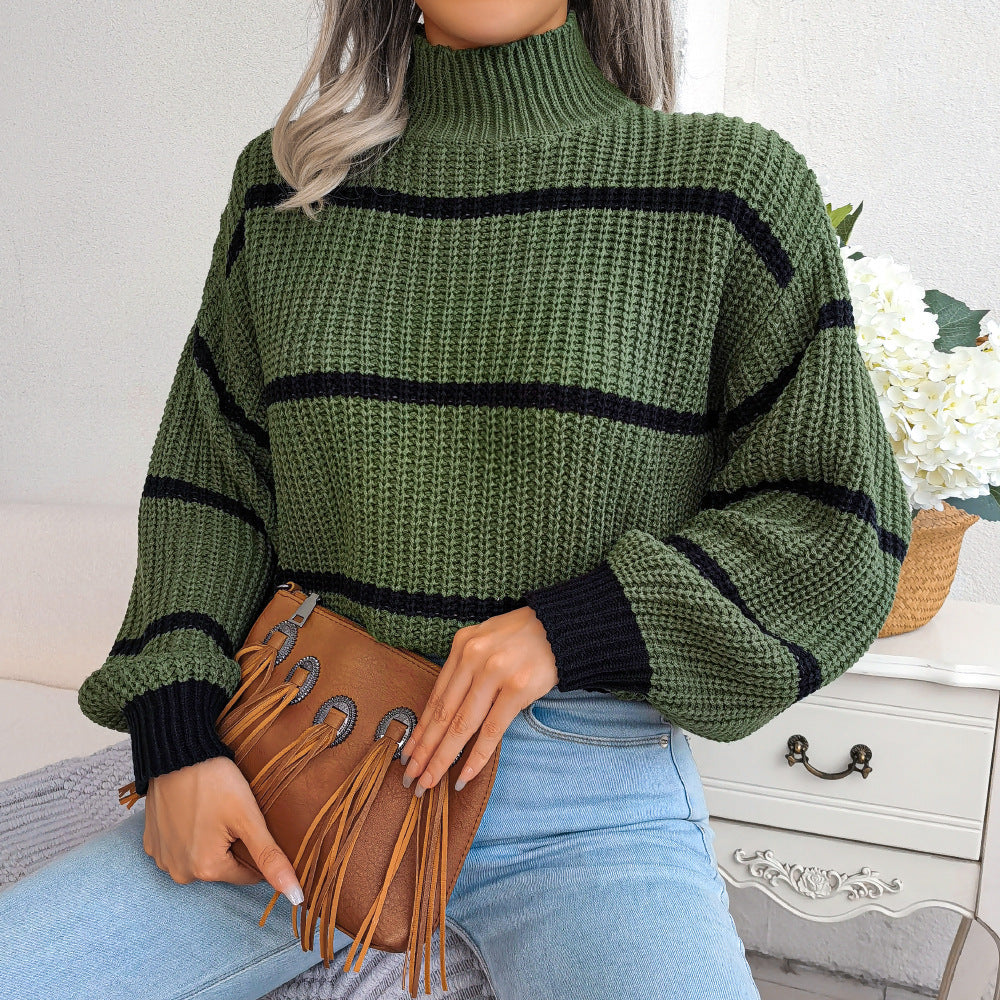 Striped Mock Neck Sweater