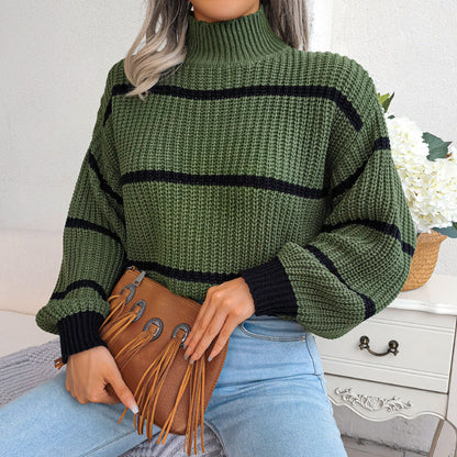 Striped Mock Neck Sweater
