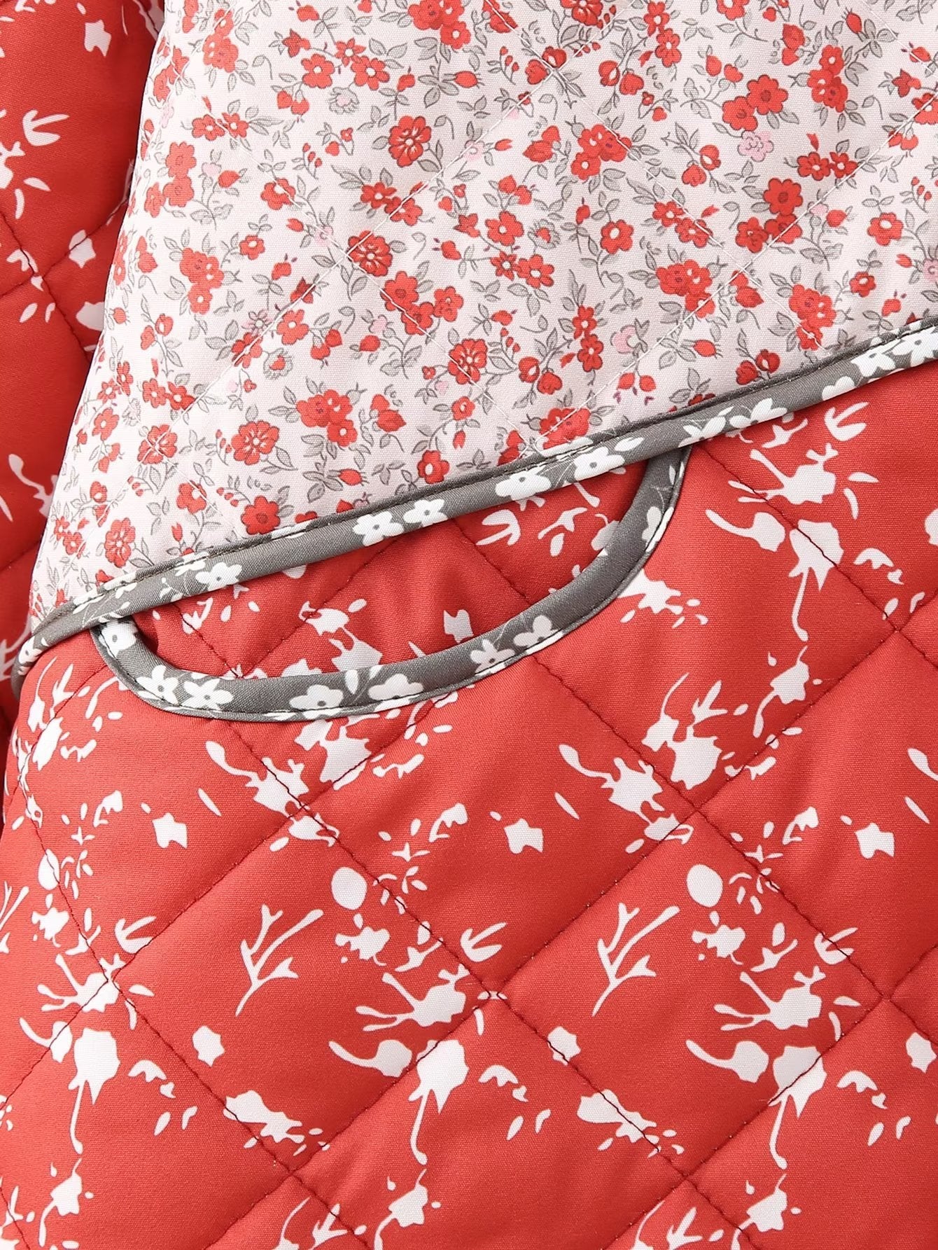 Quilted Jacket with Ethnic Floral Print and Color Contrast