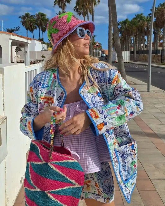 Graffiti-Style Jacket and Shorts Set