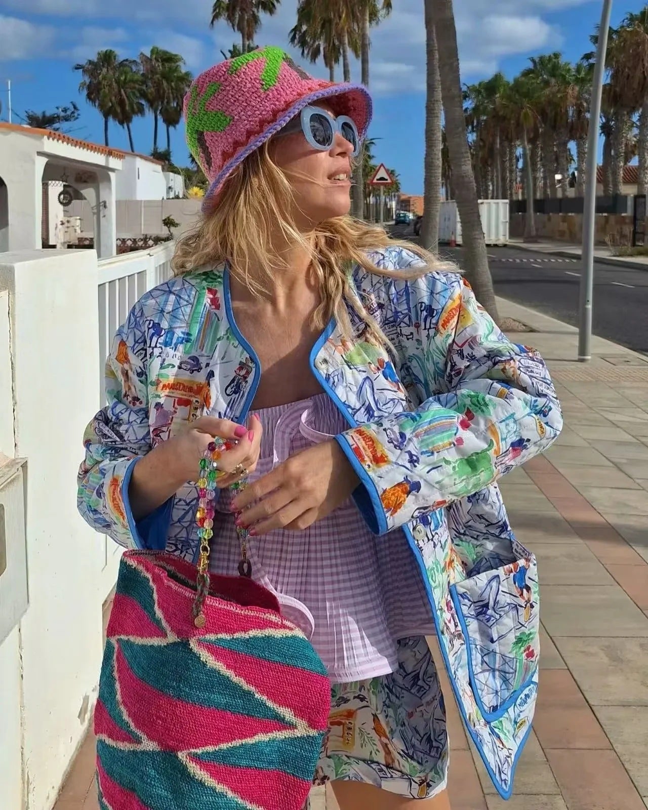 Graffiti-Style Jacket and Shorts Set