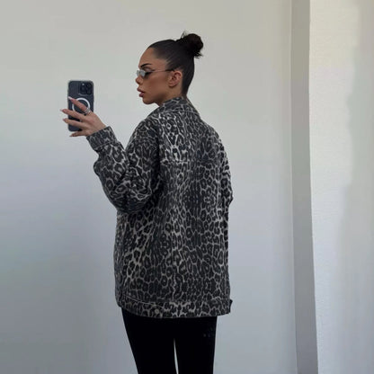 Retro Leopard Print Denim Jacket for Casual Street Style