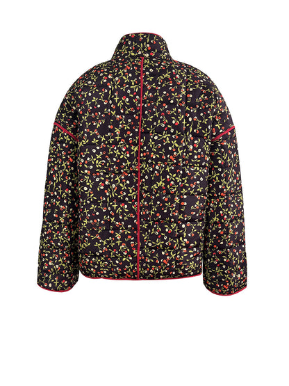 Floral Print Cotton Drop Shoulder Jacket with Pocket Clip