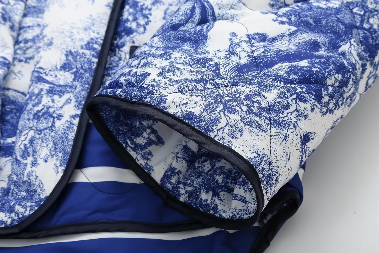 Quilted Oversized Jacket with Vintage Ink Painting Print