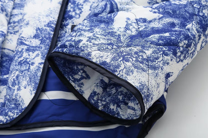 Quilted Oversized Jacket with Vintage Ink Painting Print