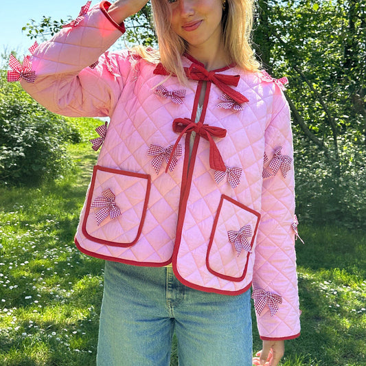 Quilted Thin Jacket with Bow Embroidery
