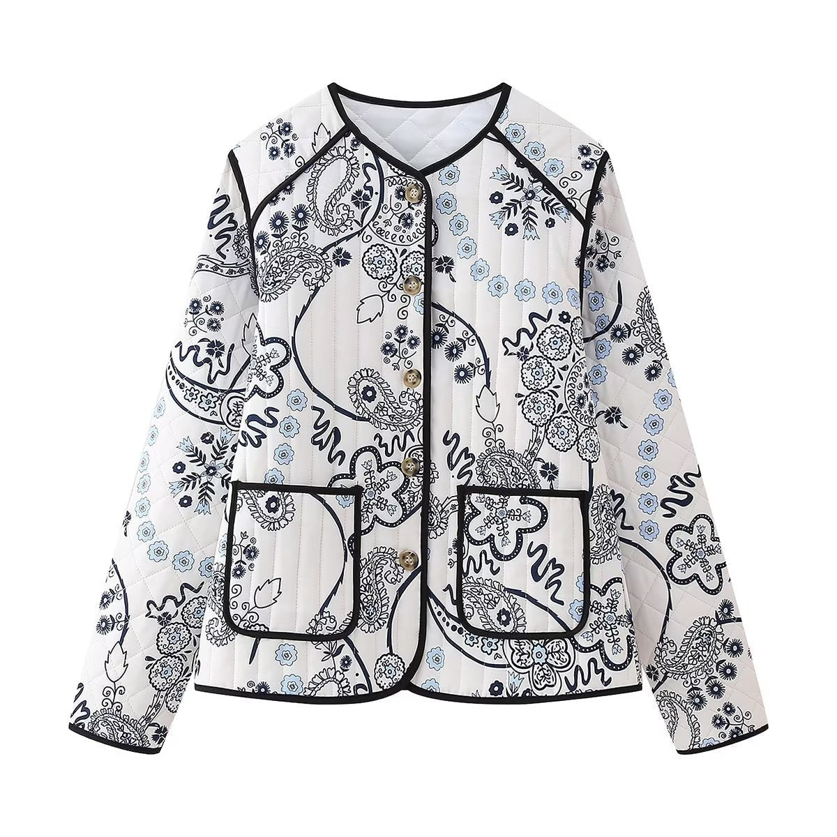 Quilted Jacket with Ethnic Floral Design