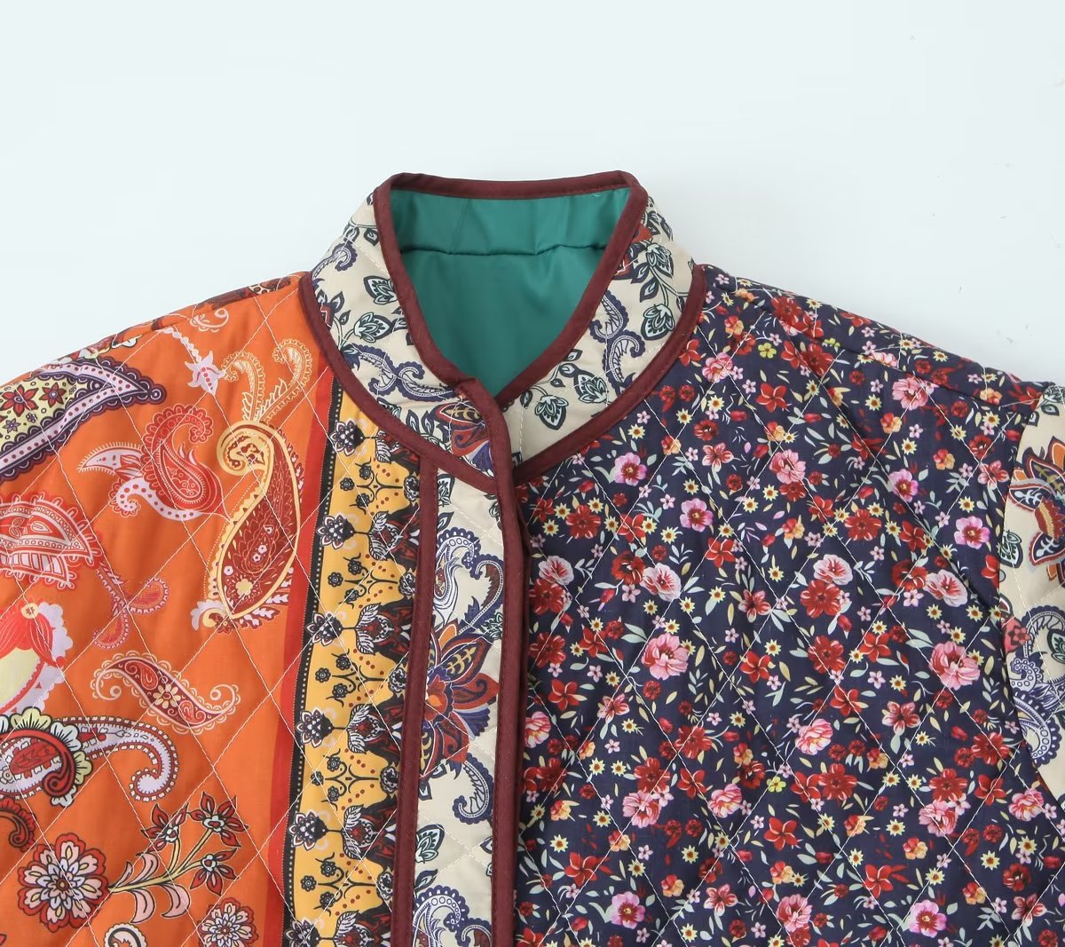 Multi-Colored Quilted Jacket with Ethnic Pattern Design