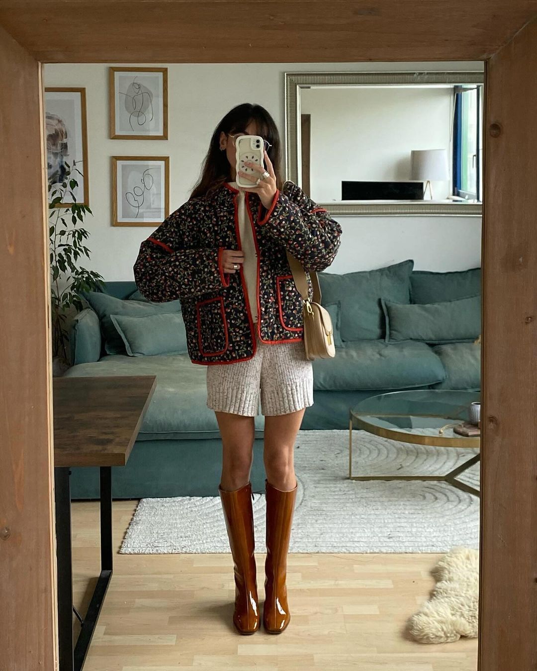 Floral Print Cotton Drop Shoulder Jacket with Pocket Clip