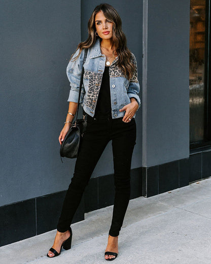 Leopard Print Patchwork Denim Jacket